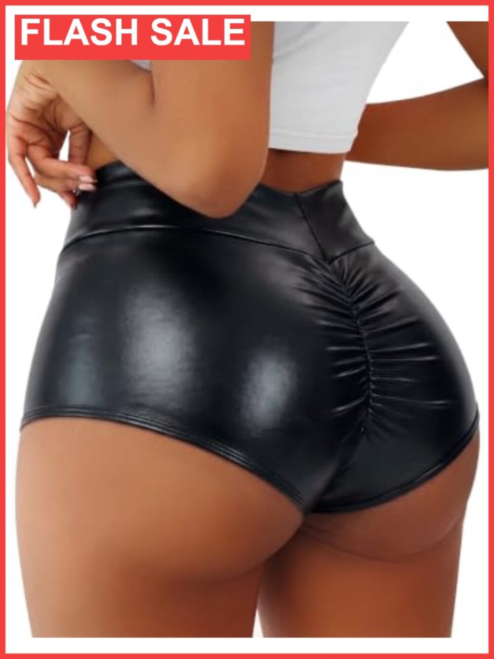 Faux Leather High Waisted V Back Mini Shorts for Women